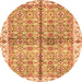 Round Machine Washable Oriental Orange Traditional Area Rugs, wshabs3204org