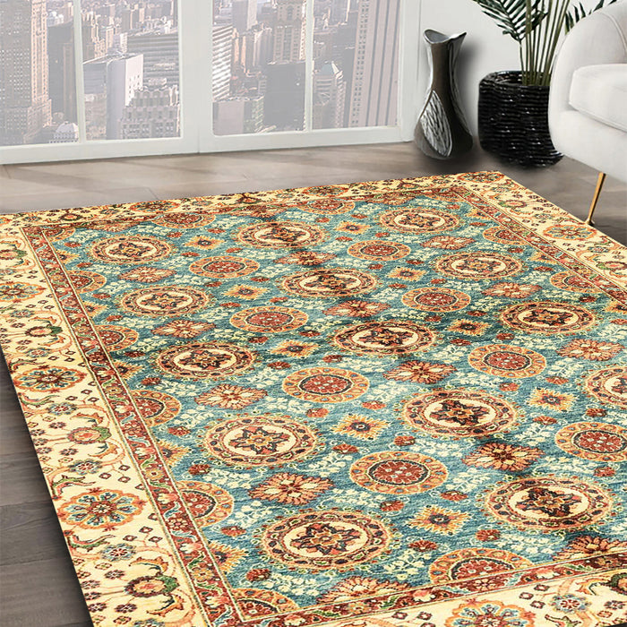 Machine Washable Abstract Brown Gold Rug in a Family Room, wshabs3204