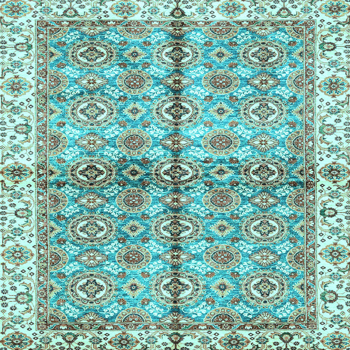 Square Machine Washable Oriental Light Blue Traditional Rug, wshabs3204lblu
