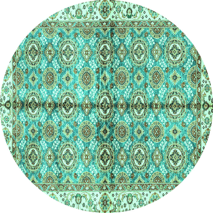 Round Machine Washable Oriental Turquoise Traditional Area Rugs, wshabs3204turq