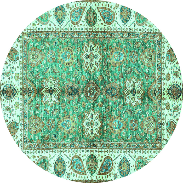 Round Machine Washable Oriental Turquoise Traditional Area Rugs, wshabs3205turq