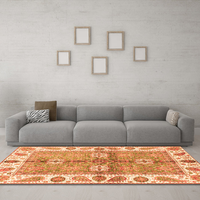 Machine Washable Oriental Orange Traditional Area Rugs in a Living Room, wshabs3205org