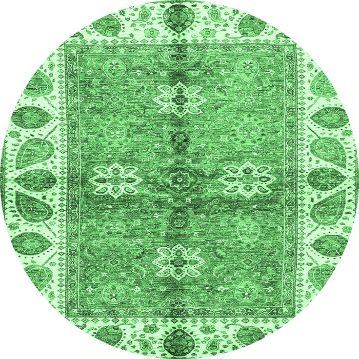 Round Machine Washable Oriental Emerald Green Traditional Area Rugs, wshabs3205emgrn
