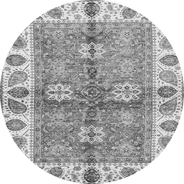 Round Machine Washable Oriental Gray Traditional Rug, wshabs3205gry