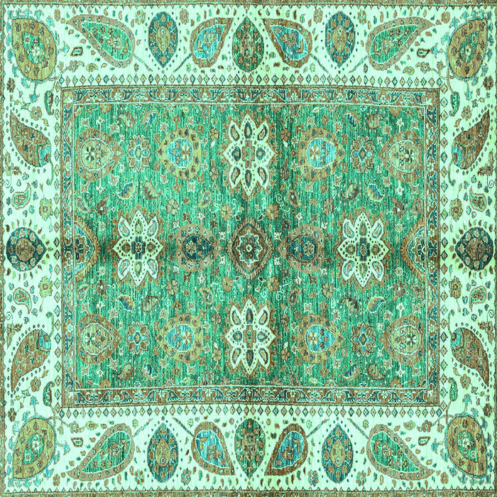 Square Machine Washable Oriental Turquoise Traditional Area Rugs, wshabs3205turq
