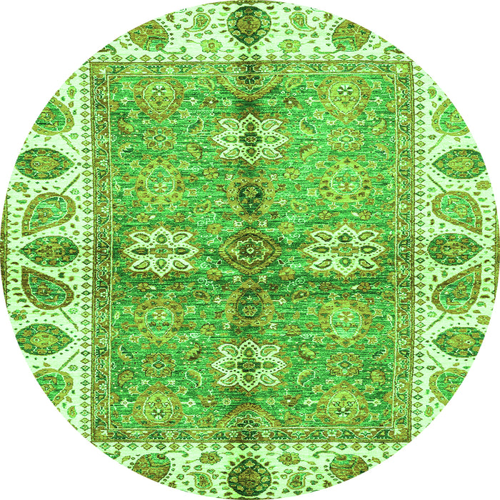Round Machine Washable Oriental Green Traditional Area Rugs, wshabs3205grn