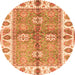 Round Machine Washable Oriental Orange Traditional Area Rugs, wshabs3205org