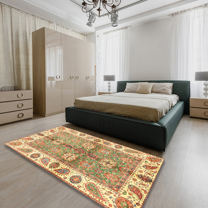 Abstract Red Oriental Rug in a Bedroom, abs3205