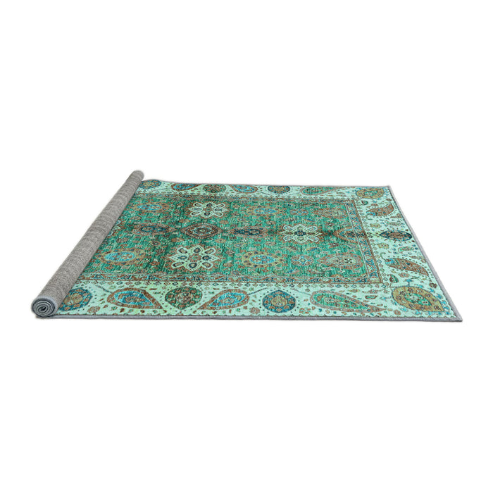 Sideview of Machine Washable Oriental Light Blue Traditional Rug, wshabs3205lblu