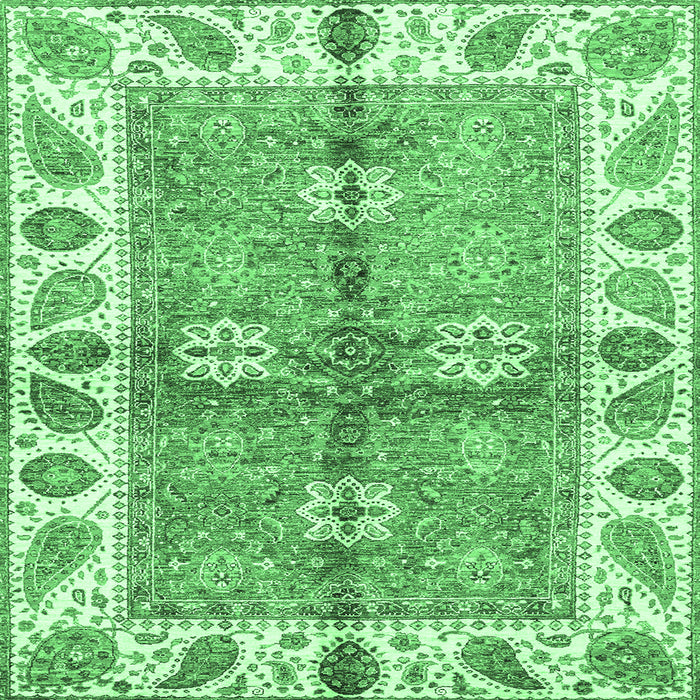 Square Machine Washable Oriental Emerald Green Traditional Area Rugs, wshabs3205emgrn