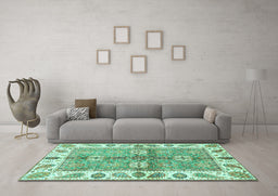 Machine Washable Oriental Turquoise Traditional Area Rugs in a Living Room,, wshabs3205turq
