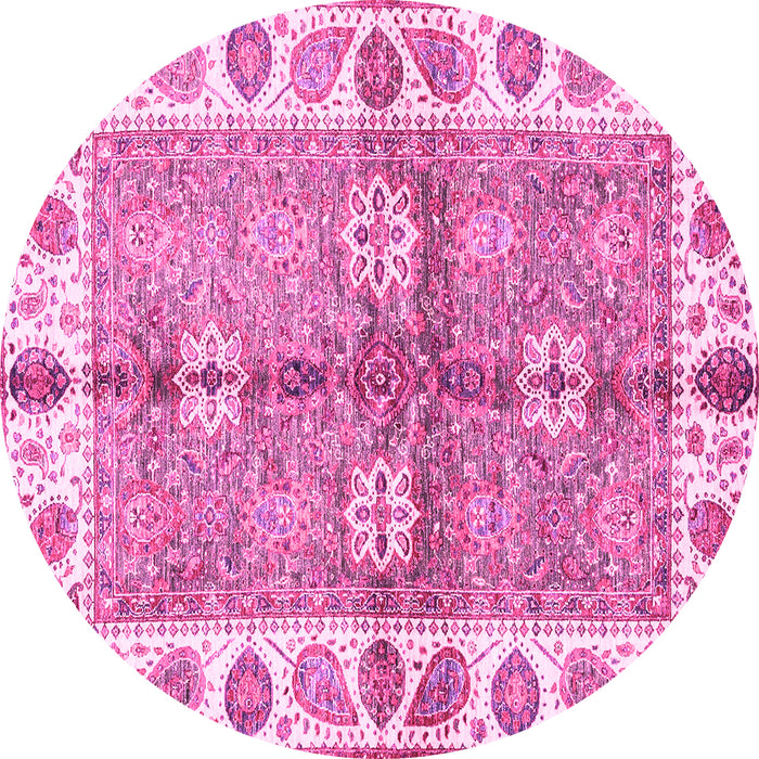 Round Oriental Pink Traditional Rug, abs3205pnk