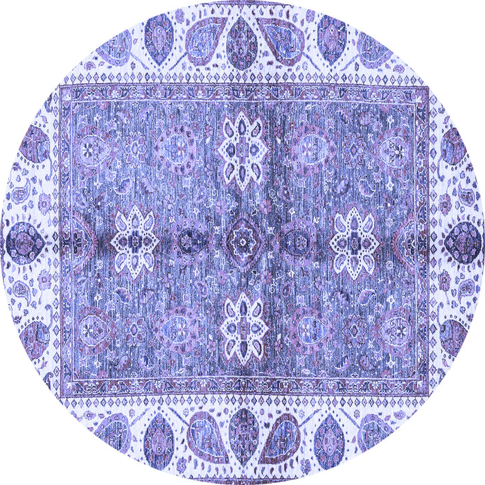 Round Machine Washable Oriental Blue Traditional Rug, wshabs3205blu