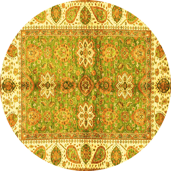 Round Oriental Yellow Traditional Rug, abs3205yw