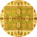 Round Oriental Yellow Traditional Rug, abs3205yw