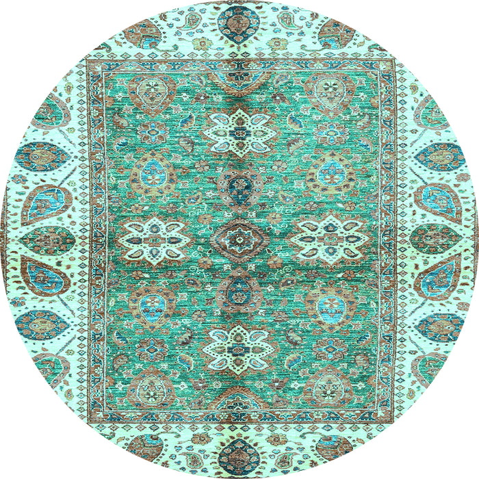Round Machine Washable Oriental Light Blue Traditional Rug, wshabs3205lblu