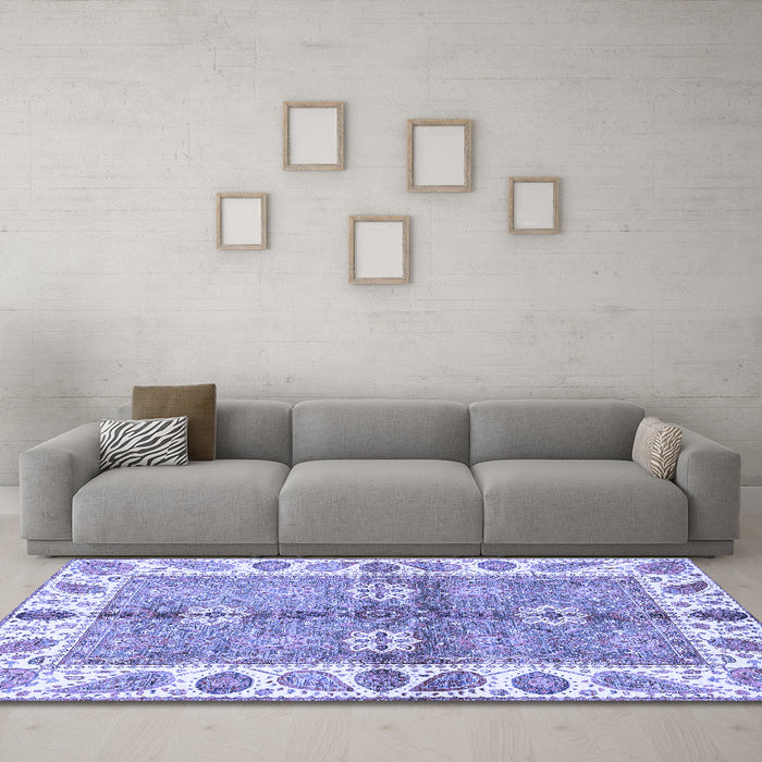 Machine Washable Oriental Blue Traditional Rug in a Living Room, wshabs3205blu