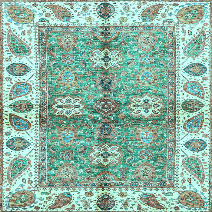Square Machine Washable Oriental Light Blue Traditional Rug, wshabs3205lblu