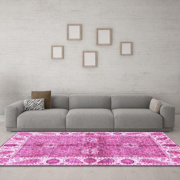 Machine Washable Oriental Pink Traditional Rug in a Living Room, wshabs3205pnk