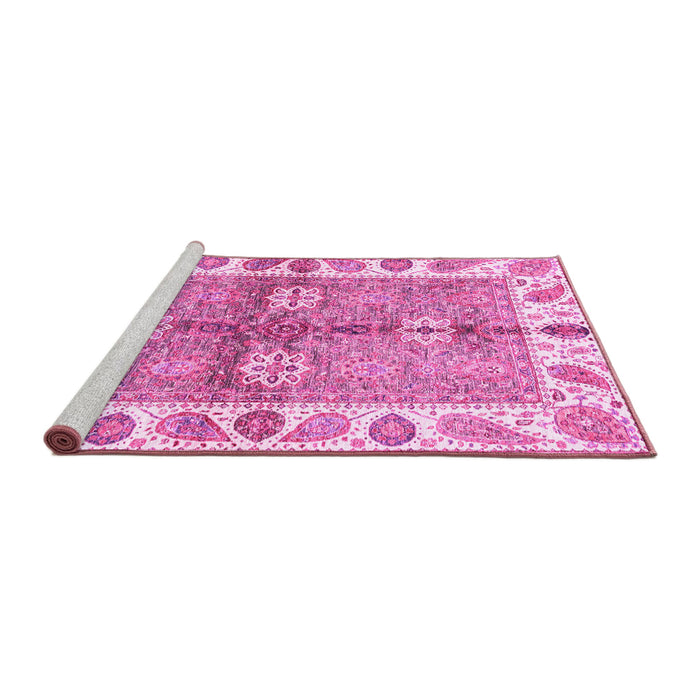 Sideview of Machine Washable Oriental Pink Traditional Rug, wshabs3205pnk