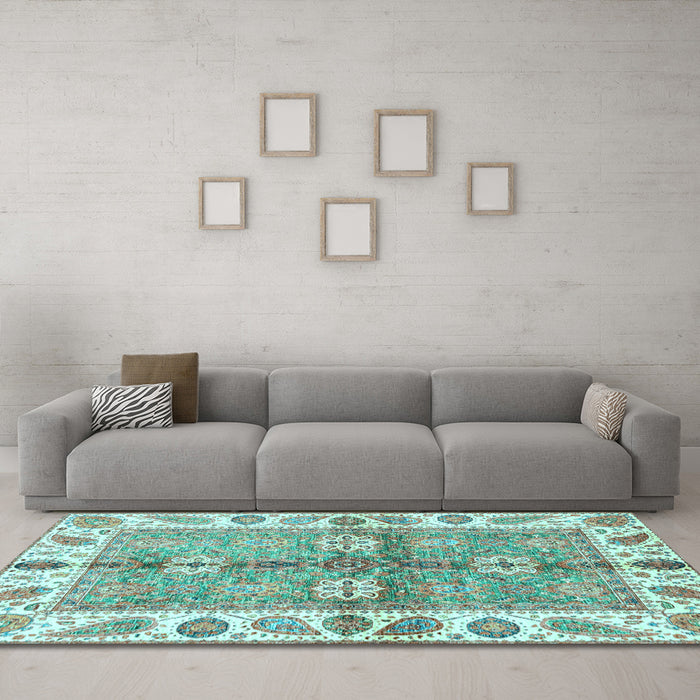 Machine Washable Oriental Light Blue Traditional Rug in a Living Room, wshabs3205lblu