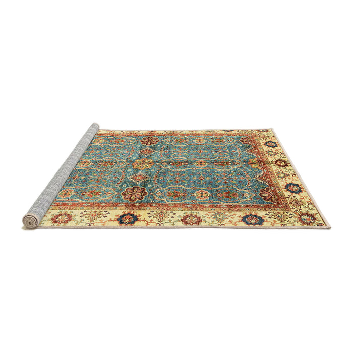 Sideview of Machine Washable Abstract Ginger Brown Green Rug, wshabs3206