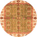 Round Machine Washable Oriental Orange Traditional Area Rugs, wshabs3206org