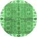 Round Oriental Emerald Green Traditional Rug, abs3206emgrn