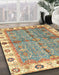 Abstract Ginger Brown Green Oriental Rug in Family Room, abs3206