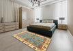 Abstract Ginger Brown Green Oriental Rug in a Bedroom, abs3206