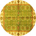 Round Oriental Yellow Traditional Rug, abs3206yw