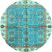 Round Machine Washable Oriental Light Blue Traditional Rug, wshabs3206lblu