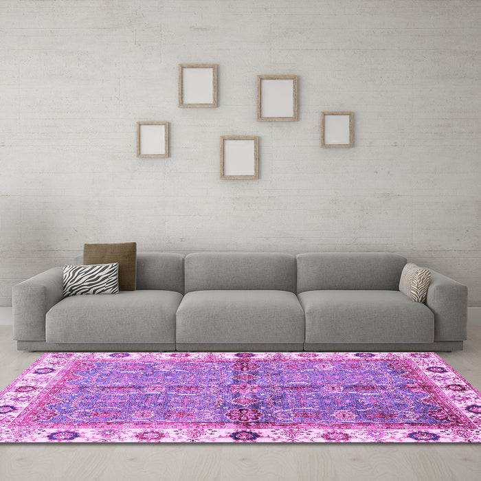 Machine Washable Oriental Purple Traditional Area Rugs in a Living Room, wshabs3206pur