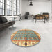 Round Machine Washable Abstract Ginger Brown Green Rug in a Office, wshabs3206