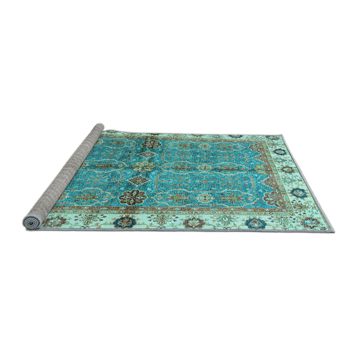 Sideview of Machine Washable Oriental Light Blue Traditional Rug, wshabs3206lblu