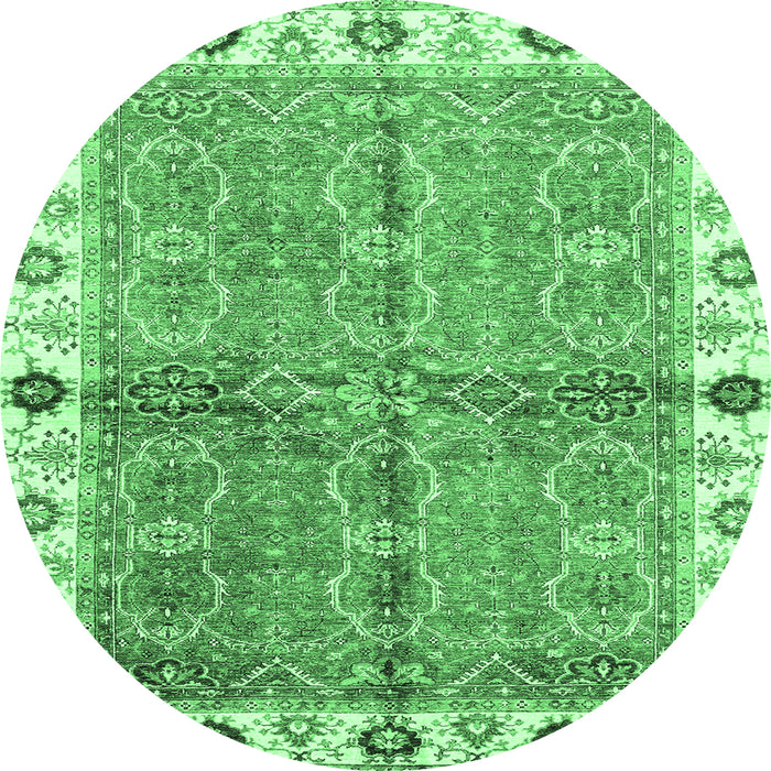 Round Machine Washable Oriental Emerald Green Traditional Area Rugs, wshabs3206emgrn