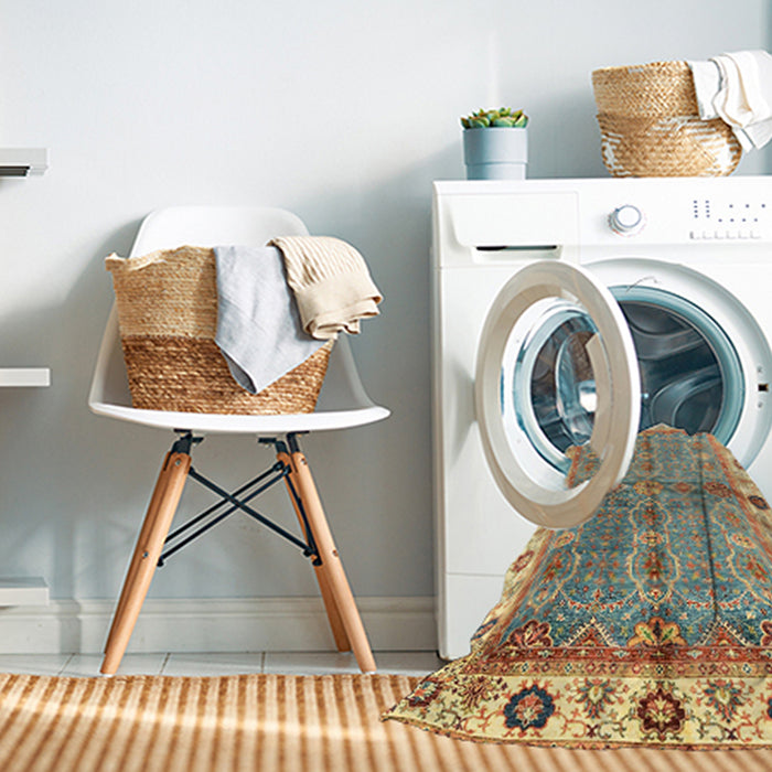 Machine Washable Abstract Ginger Brown Green Rug in a Washing Machine, wshabs3206