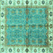 Square Machine Washable Oriental Turquoise Traditional Area Rugs, wshabs3206turq