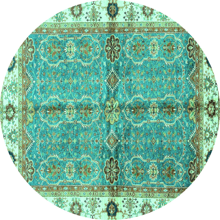 Round Machine Washable Oriental Turquoise Traditional Area Rugs, wshabs3206turq