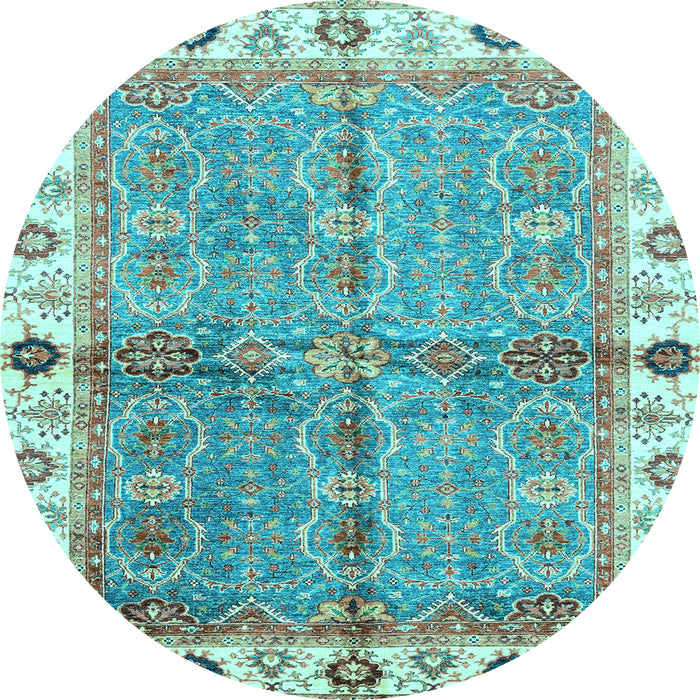 Round Oriental Light Blue Traditional Rug, abs3206lblu