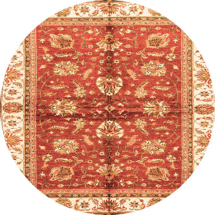 Round Machine Washable Oriental Orange Traditional Area Rugs, wshabs3207org