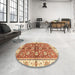 Round Machine Washable Abstract Red Rug in a Office, wshabs3207