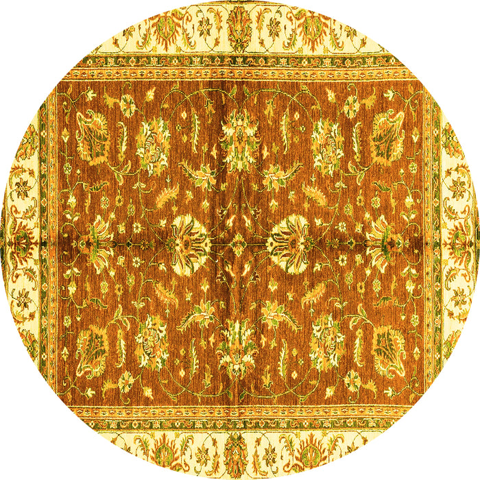 Round Machine Washable Oriental Yellow Traditional Rug, wshabs3207yw