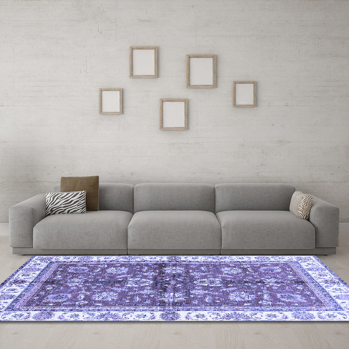 Machine Washable Oriental Blue Traditional Rug in a Living Room, wshabs3207blu