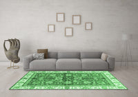 Machine Washable Oriental Emerald Green Traditional Rug, wshabs3207emgrn