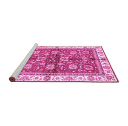 Sideview of Machine Washable Oriental Pink Traditional Rug, wshabs3207pnk