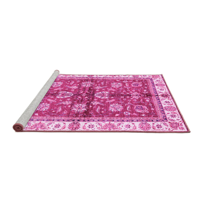 Sideview of Machine Washable Oriental Pink Traditional Rug, wshabs3207pnk