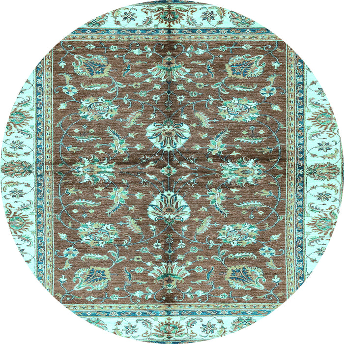 Round Machine Washable Oriental Light Blue Traditional Rug, wshabs3207lblu
