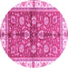 Round Machine Washable Oriental Pink Traditional Rug, wshabs3207pnk