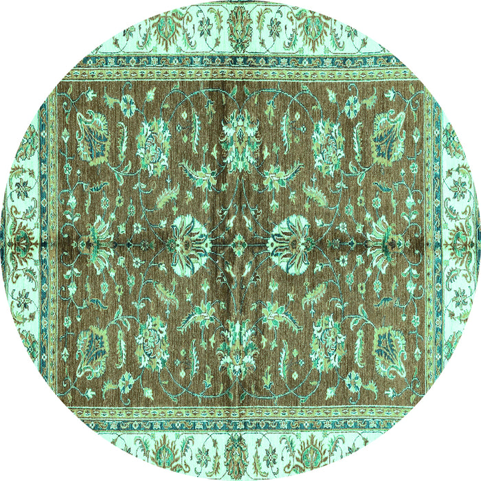 Round Machine Washable Oriental Turquoise Traditional Area Rugs, wshabs3207turq